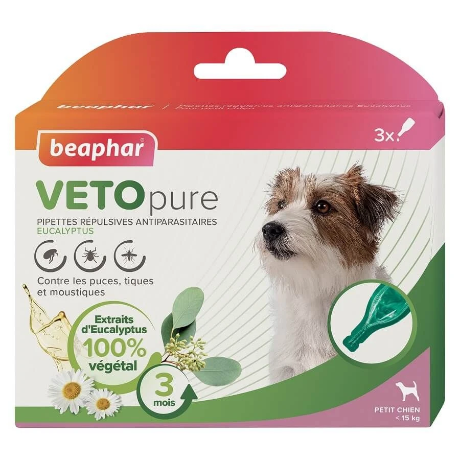 Beaphar VETOpure Pipettes Répulsives Antiparasitaires Chien -15 Kg X3
