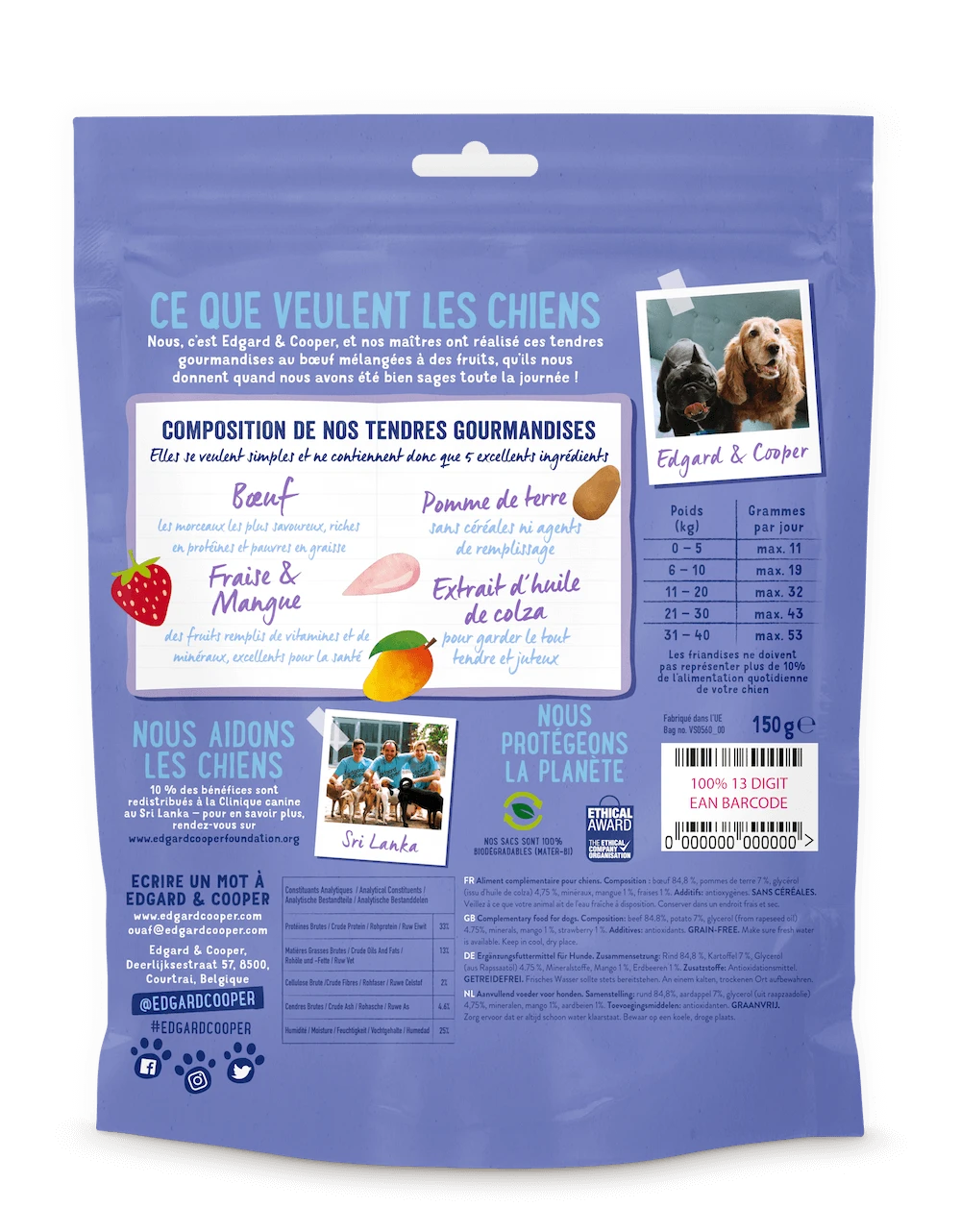 Edgard & Cooper Tendres Gourmandises Boeuf Chien 150 G – Image 2