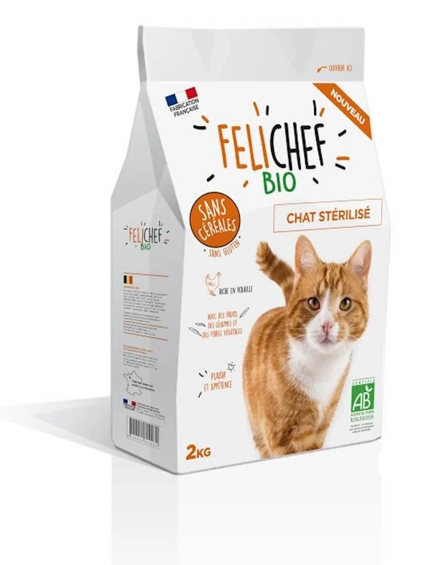 Felichef Croquettes BIO Sans Céréales, Sans Gluten Chat Stérilisé 2 Kg