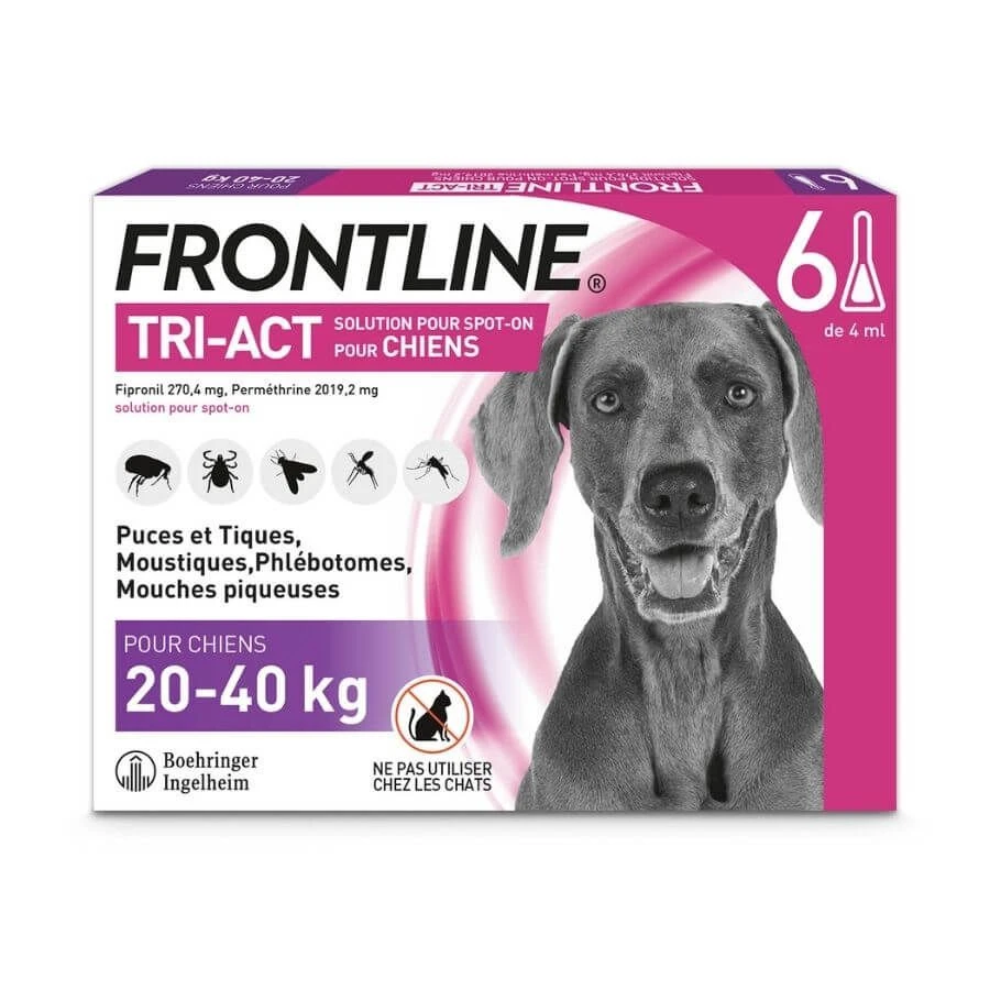 Frontline Tri Act Spot On Grand Chien 20 - 40 Kg 6 Pipettes 1 Frontline Tri Act Spot On Grand Chien 20 - 40 Kg 6 Pipettes