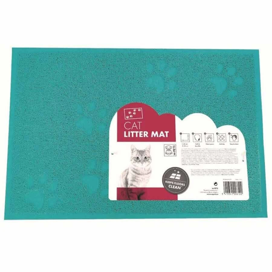 M-Pets Footprint Cat Litter Mat Tapis Pour Bac à Litière Bleu